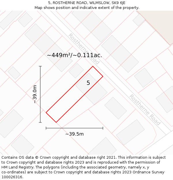 5, ROSTHERNE ROAD, WILMSLOW, SK9 6JE: Plot and title map