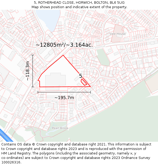 5, ROTHERHEAD CLOSE, HORWICH, BOLTON, BL6 5UG: Plot and title map