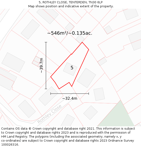 5, ROTHLEY CLOSE, TENTERDEN, TN30 6LP: Plot and title map