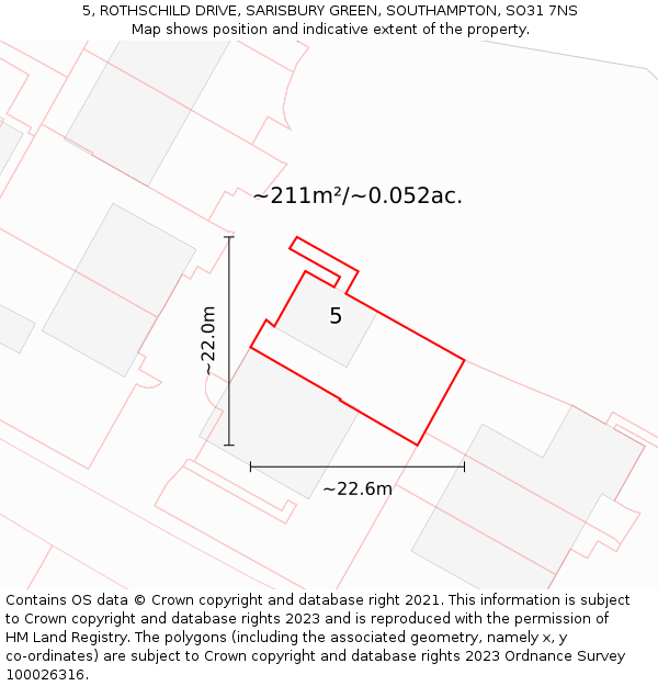 5, ROTHSCHILD DRIVE, SARISBURY GREEN, SOUTHAMPTON, SO31 7NS: Plot and title map