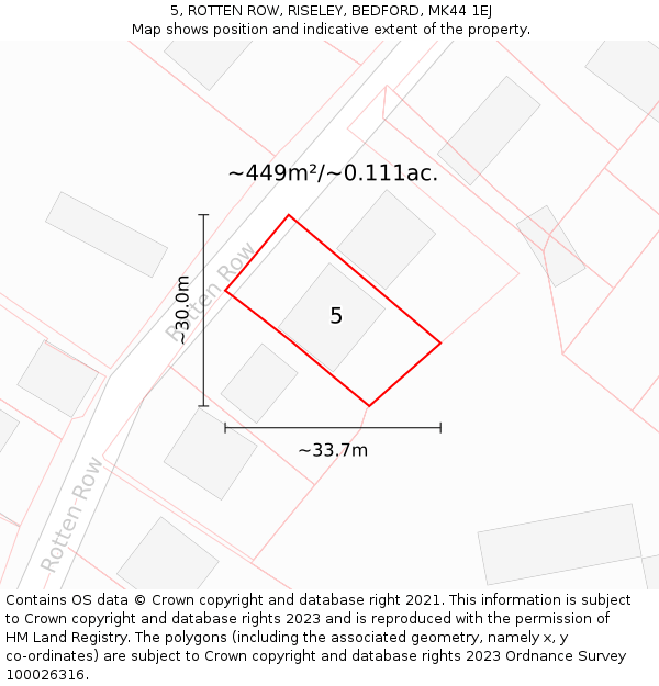 5, ROTTEN ROW, RISELEY, BEDFORD, MK44 1EJ: Plot and title map