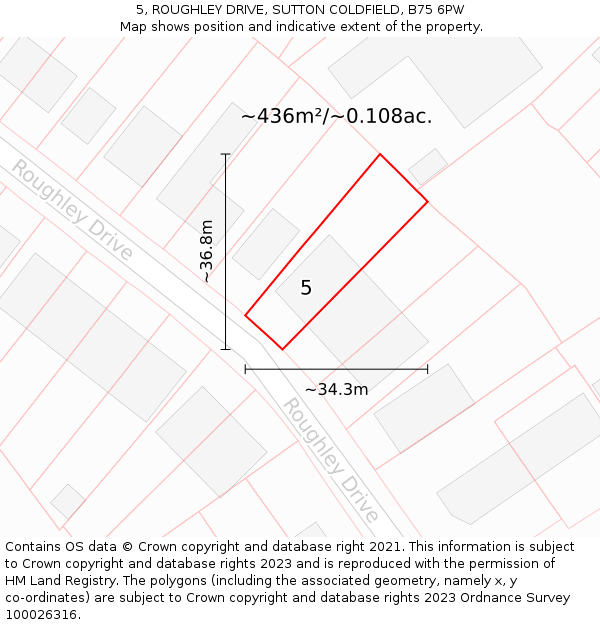 5, ROUGHLEY DRIVE, SUTTON COLDFIELD, B75 6PW: Plot and title map