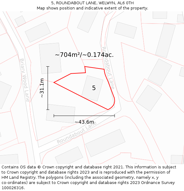 5, ROUNDABOUT LANE, WELWYN, AL6 0TH: Plot and title map