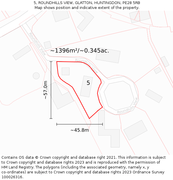 5, ROUNDHILLS VIEW, GLATTON, HUNTINGDON, PE28 5RB: Plot and title map