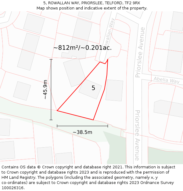5, ROWALLAN WAY, PRIORSLEE, TELFORD, TF2 9RX: Plot and title map