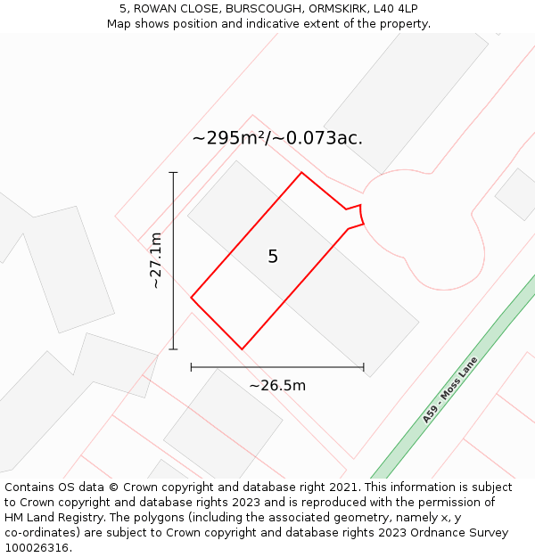 5, ROWAN CLOSE, BURSCOUGH, ORMSKIRK, L40 4LP: Plot and title map