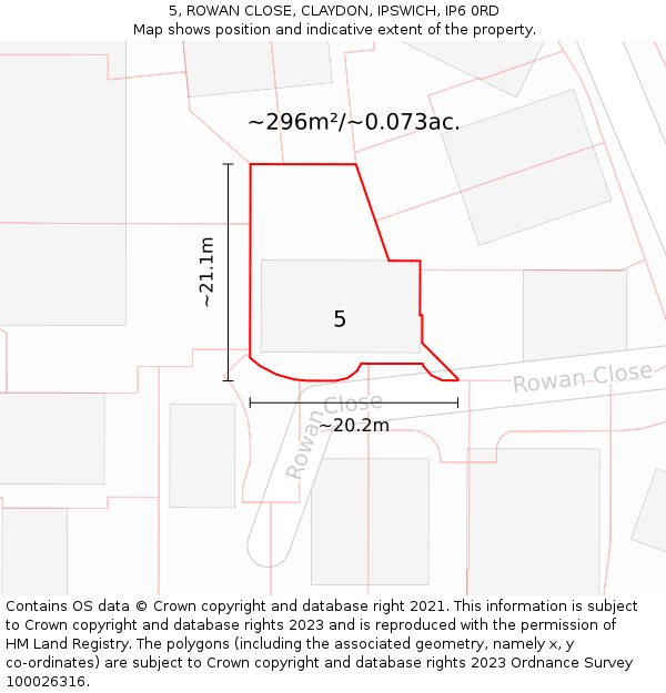 5, ROWAN CLOSE, CLAYDON, IPSWICH, IP6 0RD: Plot and title map