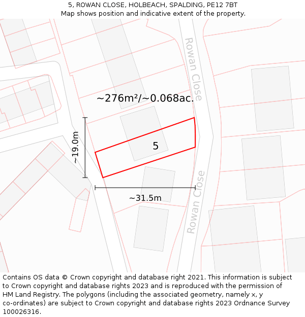 5, ROWAN CLOSE, HOLBEACH, SPALDING, PE12 7BT: Plot and title map