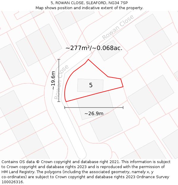 5, ROWAN CLOSE, SLEAFORD, NG34 7SP: Plot and title map