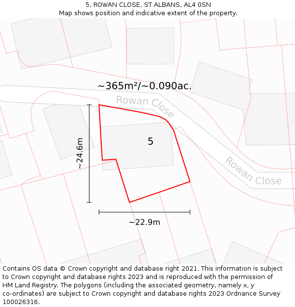 5, ROWAN CLOSE, ST ALBANS, AL4 0SN: Plot and title map