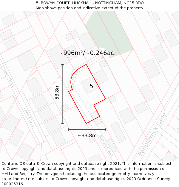 5, ROWAN COURT, HUCKNALL, NOTTINGHAM, NG15 8DQ: Plot and title map