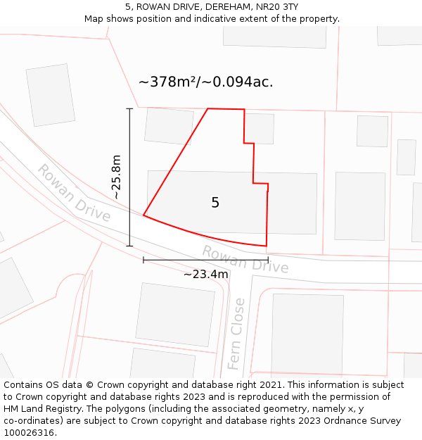 5, ROWAN DRIVE, DEREHAM, NR20 3TY: Plot and title map