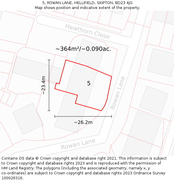 5, ROWAN LANE, HELLIFIELD, SKIPTON, BD23 4JG: Plot and title map