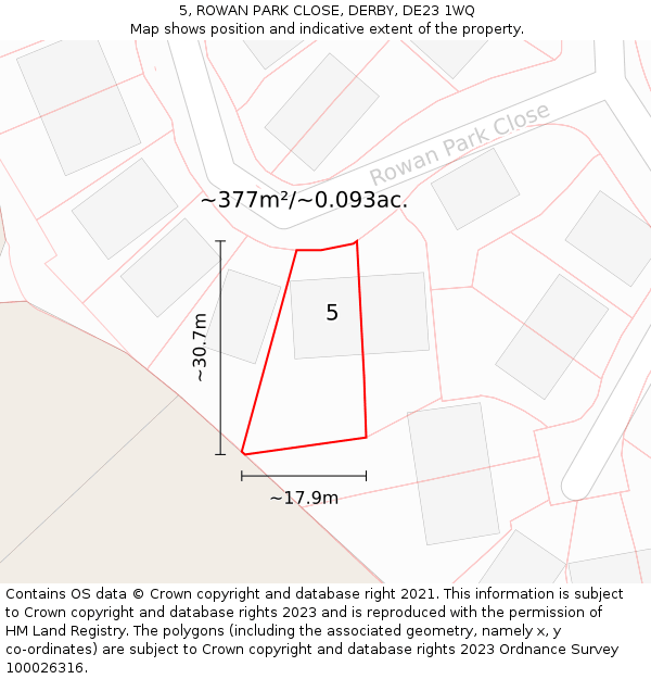 5, ROWAN PARK CLOSE, DERBY, DE23 1WQ: Plot and title map