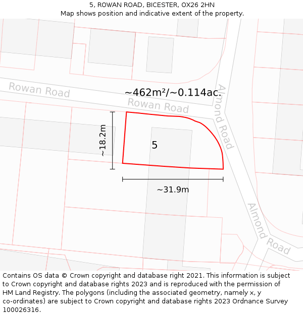 5, ROWAN ROAD, BICESTER, OX26 2HN: Plot and title map