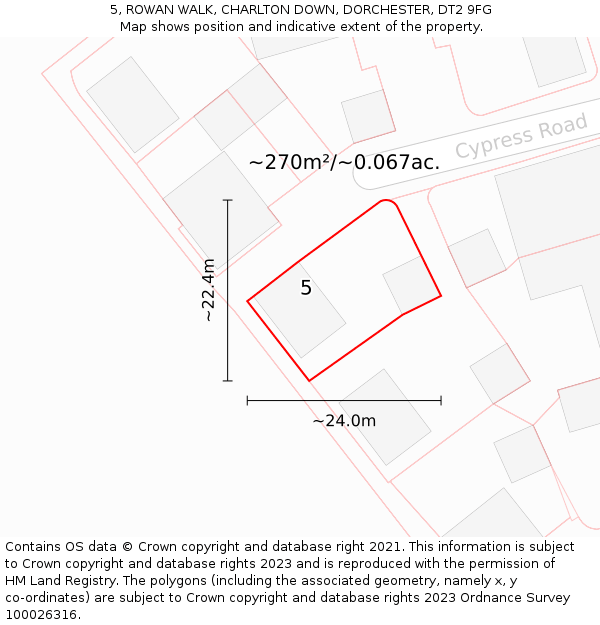 5, ROWAN WALK, CHARLTON DOWN, DORCHESTER, DT2 9FG: Plot and title map