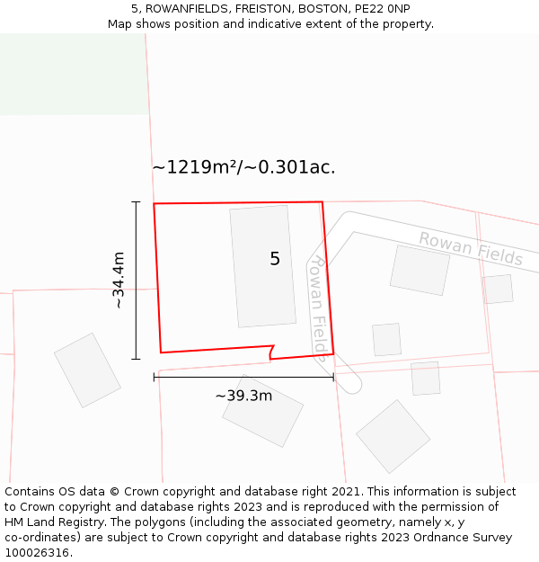 5, ROWANFIELDS, FREISTON, BOSTON, PE22 0NP: Plot and title map