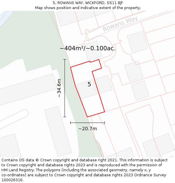 5, ROWANS WAY, WICKFORD, SS11 8JF: Plot and title map