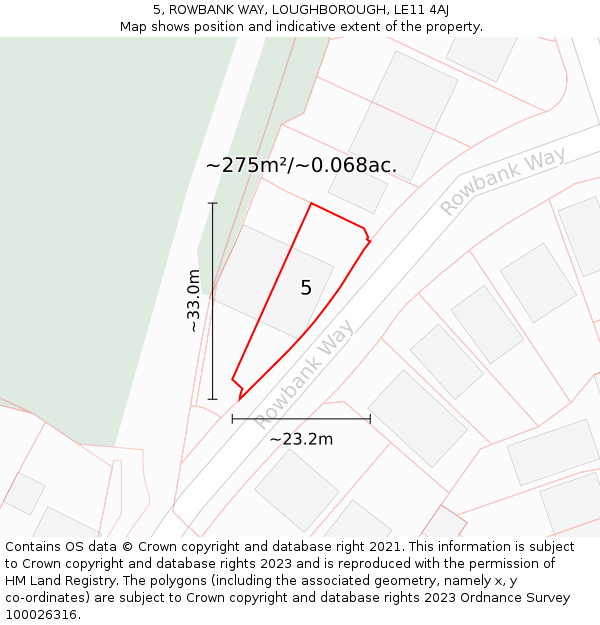 5, ROWBANK WAY, LOUGHBOROUGH, LE11 4AJ: Plot and title map