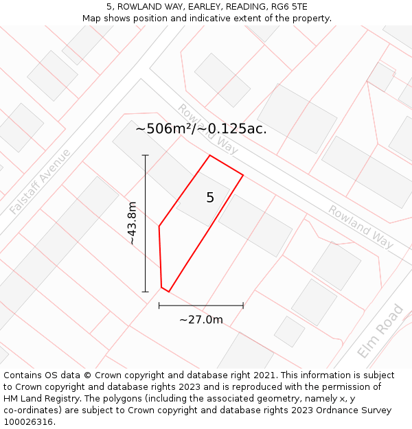 5, ROWLAND WAY, EARLEY, READING, RG6 5TE: Plot and title map