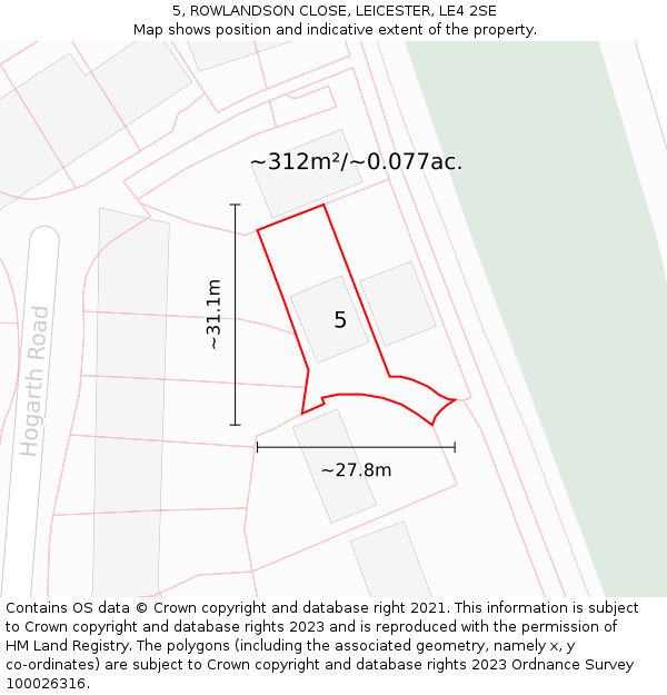 5, ROWLANDSON CLOSE, LEICESTER, LE4 2SE: Plot and title map