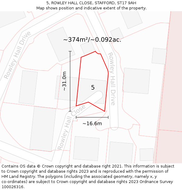 5, ROWLEY HALL CLOSE, STAFFORD, ST17 9AH: Plot and title map