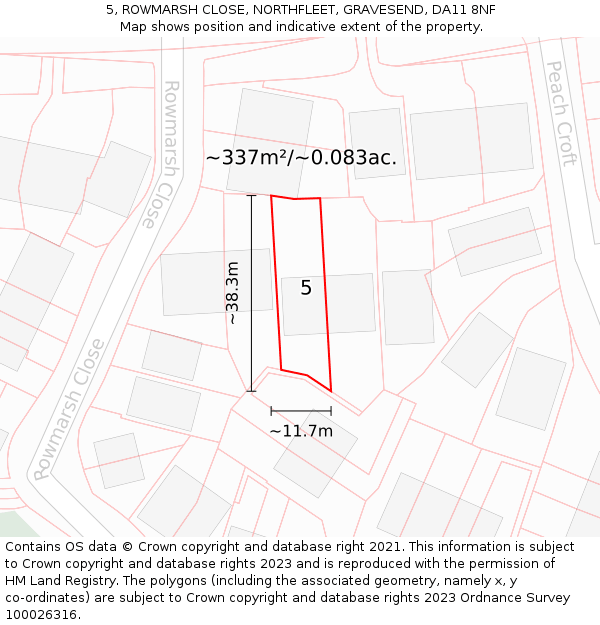 5, ROWMARSH CLOSE, NORTHFLEET, GRAVESEND, DA11 8NF: Plot and title map