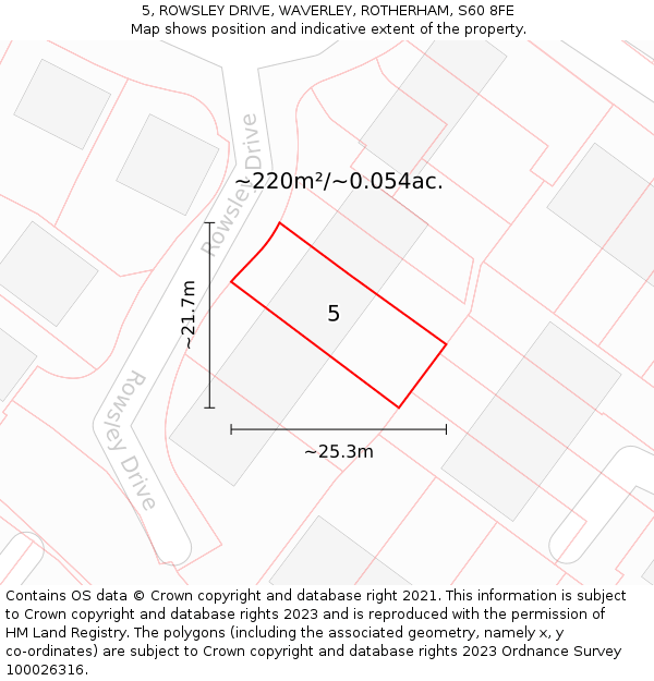 5, ROWSLEY DRIVE, WAVERLEY, ROTHERHAM, S60 8FE: Plot and title map