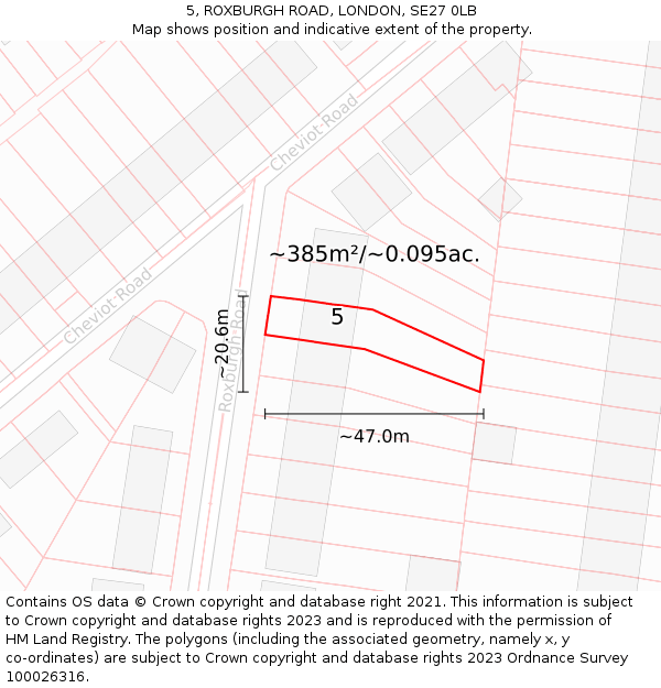 5, ROXBURGH ROAD, LONDON, SE27 0LB: Plot and title map