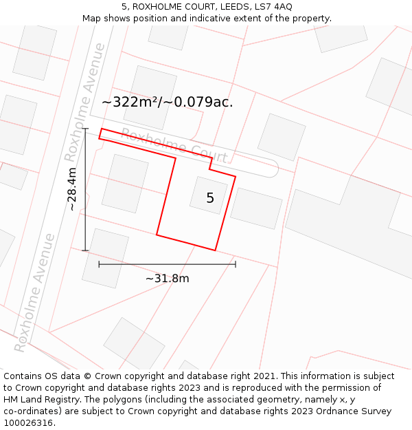 5, ROXHOLME COURT, LEEDS, LS7 4AQ: Plot and title map