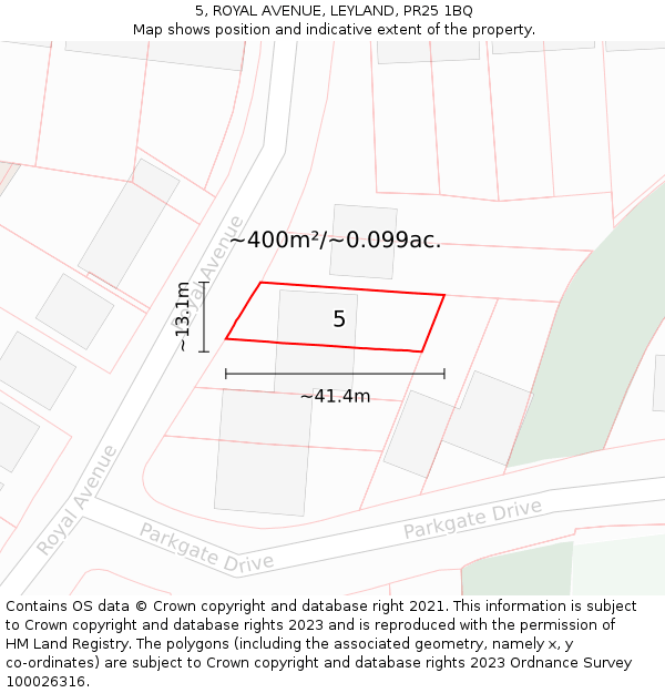 5, ROYAL AVENUE, LEYLAND, PR25 1BQ: Plot and title map
