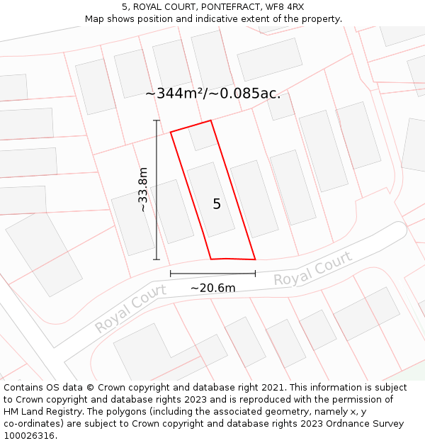 5, ROYAL COURT, PONTEFRACT, WF8 4RX: Plot and title map
