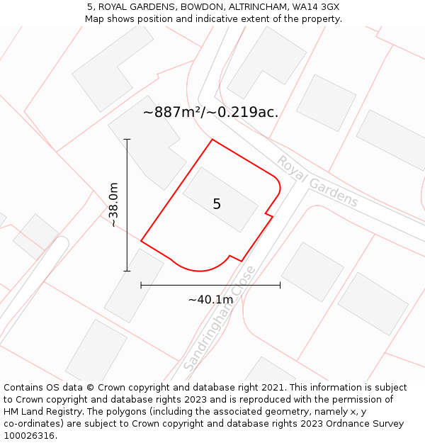 5, ROYAL GARDENS, BOWDON, ALTRINCHAM, WA14 3GX: Plot and title map