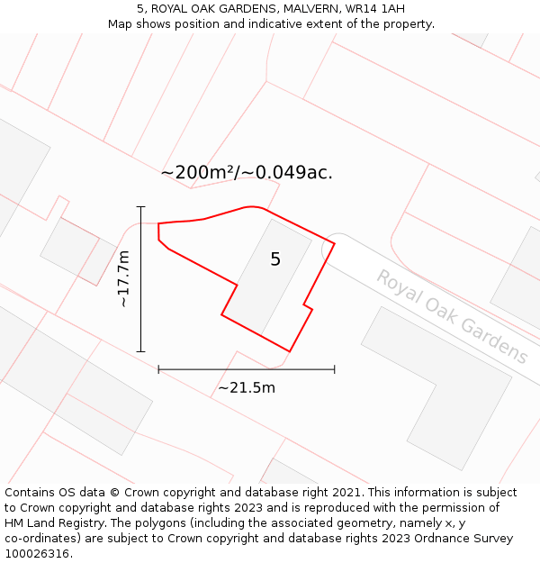 5, ROYAL OAK GARDENS, MALVERN, WR14 1AH: Plot and title map