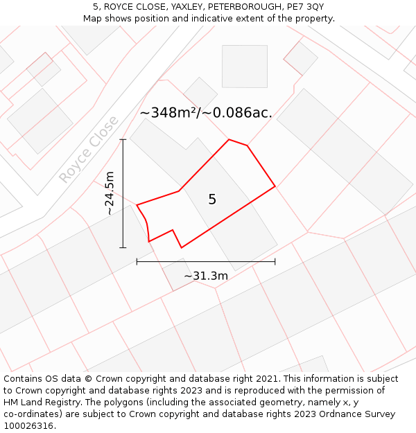 5, ROYCE CLOSE, YAXLEY, PETERBOROUGH, PE7 3QY: Plot and title map