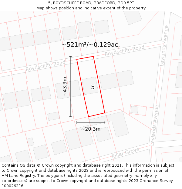 5, ROYDSCLIFFE ROAD, BRADFORD, BD9 5PT: Plot and title map