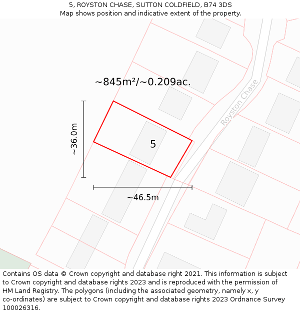 5, ROYSTON CHASE, SUTTON COLDFIELD, B74 3DS: Plot and title map