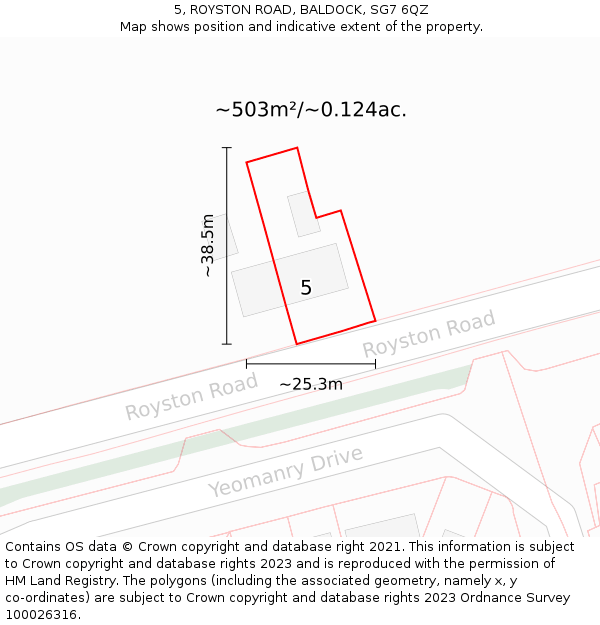 5, ROYSTON ROAD, BALDOCK, SG7 6QZ: Plot and title map