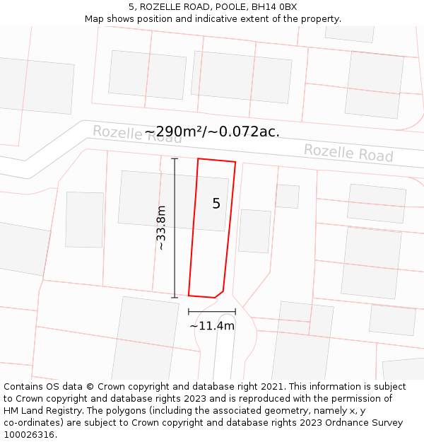 5, ROZELLE ROAD, POOLE, BH14 0BX: Plot and title map