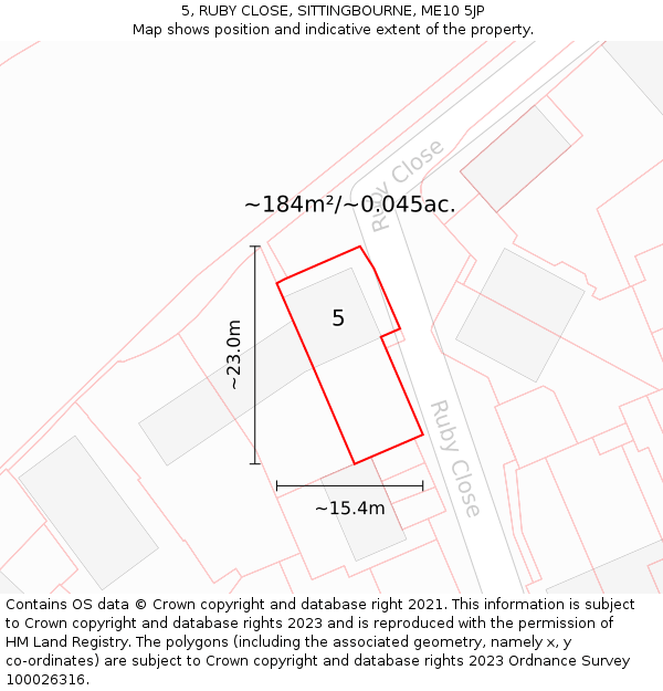 5, RUBY CLOSE, SITTINGBOURNE, ME10 5JP: Plot and title map