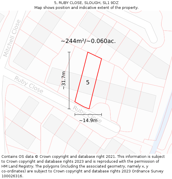 5, RUBY CLOSE, SLOUGH, SL1 9DZ: Plot and title map