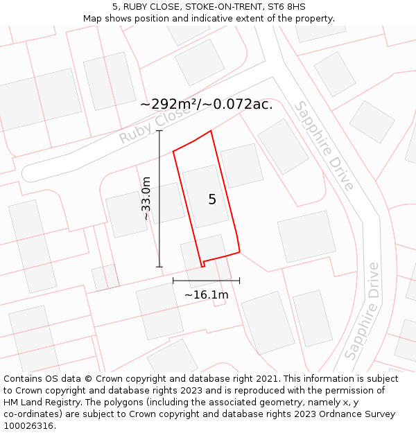 5, RUBY CLOSE, STOKE-ON-TRENT, ST6 8HS: Plot and title map