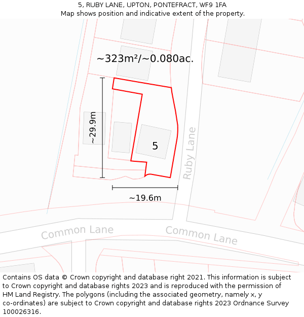 5, RUBY LANE, UPTON, PONTEFRACT, WF9 1FA: Plot and title map