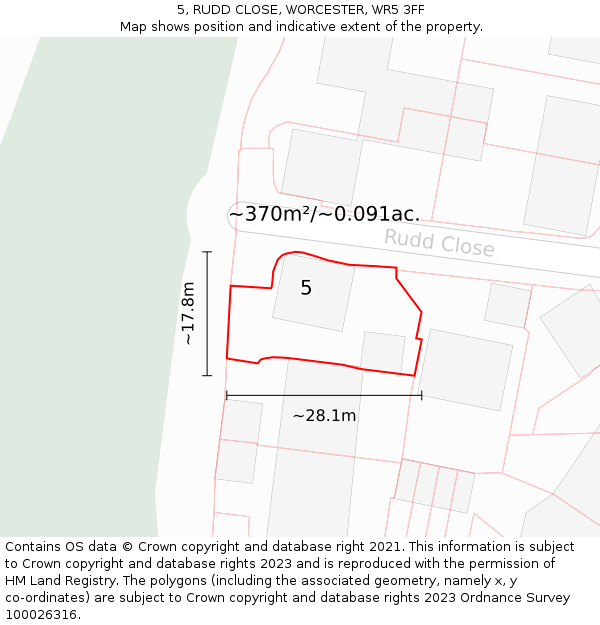 5, RUDD CLOSE, WORCESTER, WR5 3FF: Plot and title map