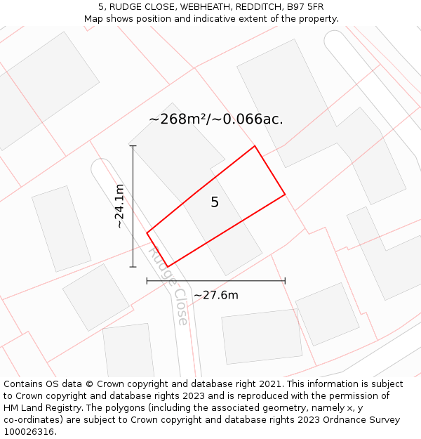 5, RUDGE CLOSE, WEBHEATH, REDDITCH, B97 5FR: Plot and title map