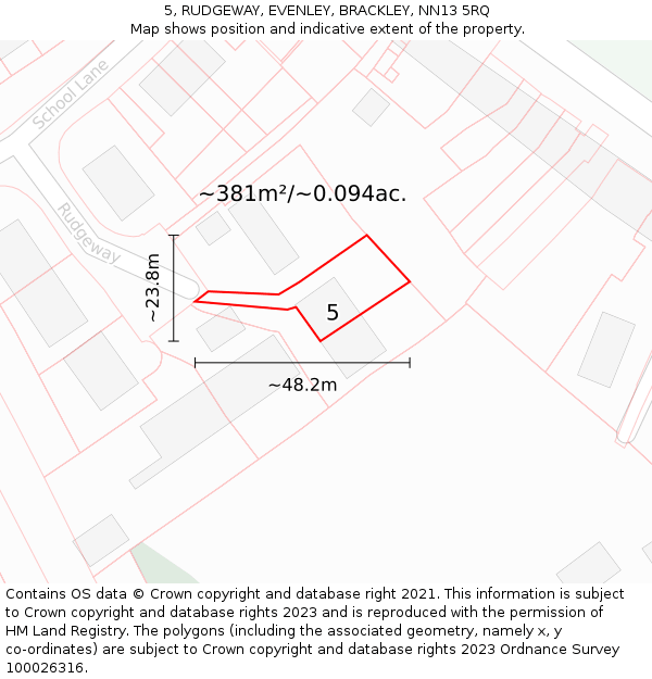 5, RUDGEWAY, EVENLEY, BRACKLEY, NN13 5RQ: Plot and title map
