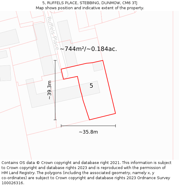 5, RUFFELS PLACE, STEBBING, DUNMOW, CM6 3TJ: Plot and title map