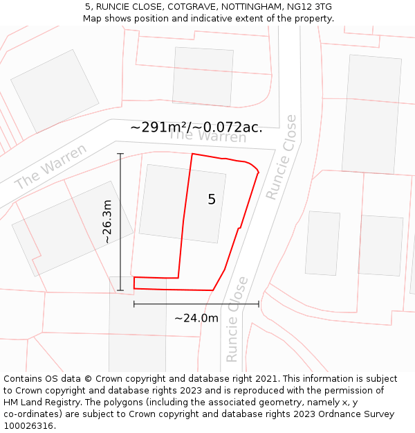 5, RUNCIE CLOSE, COTGRAVE, NOTTINGHAM, NG12 3TG: Plot and title map