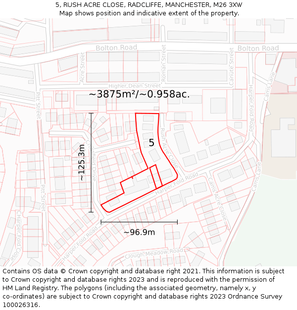 5, RUSH ACRE CLOSE, RADCLIFFE, MANCHESTER, M26 3XW: Plot and title map