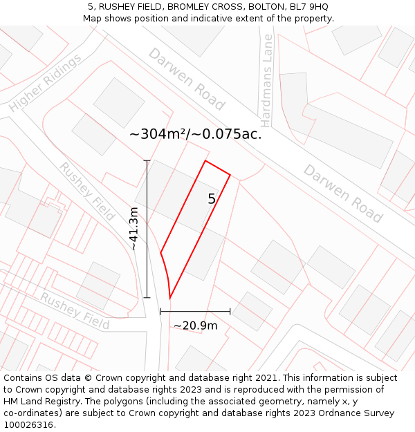 5, RUSHEY FIELD, BROMLEY CROSS, BOLTON, BL7 9HQ: Plot and title map